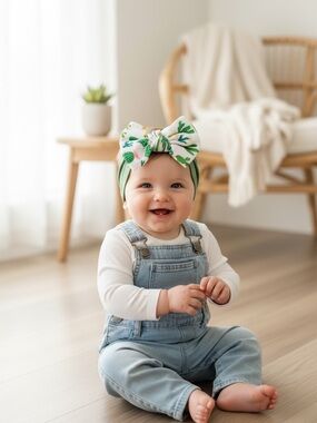 Baby & Toddler Oversized Cactus Bow Desert Blooms & Cacti Headband – Sage Green